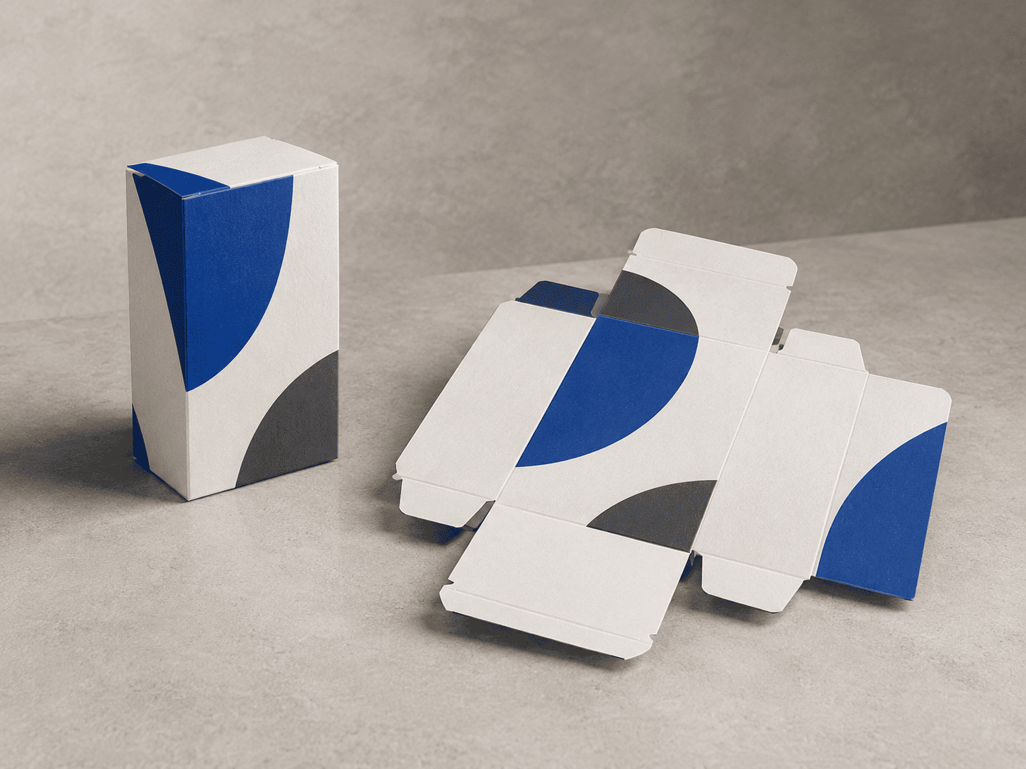 Custom folding carton shown assembled and as a flat packaging dieline