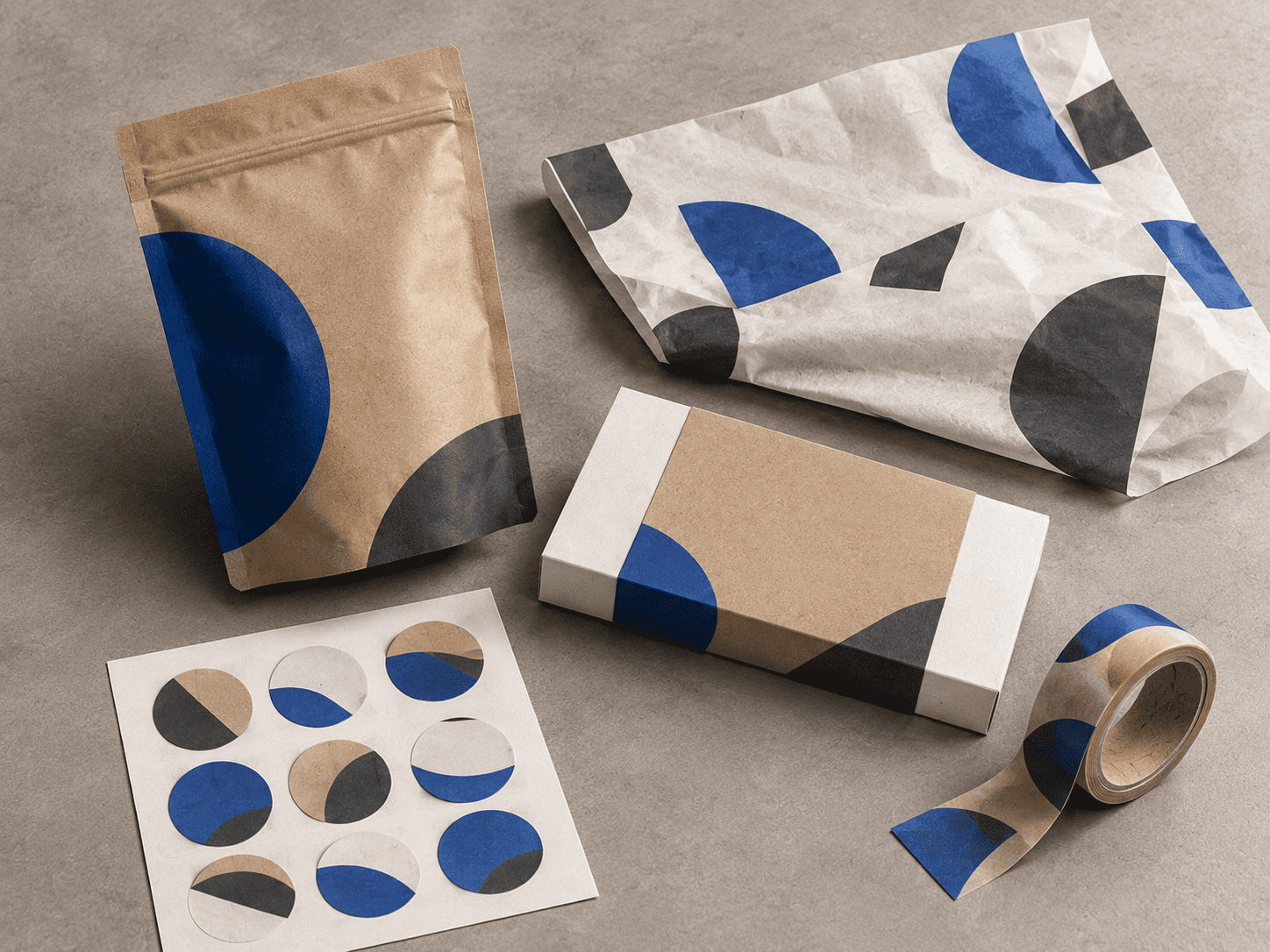 Custom pouches, labels, tape and coordinated packaging accessories